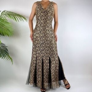 Candalite Black & Gold Maxi Dress With Sheer Panels